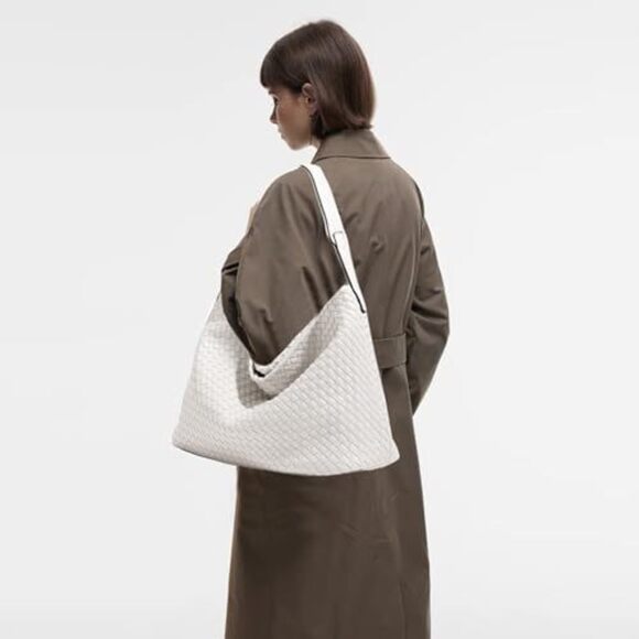 Modern Boston Satchel Woven Vegan Textured Handbags Female Satchel Messenger - Picture 2 of 9